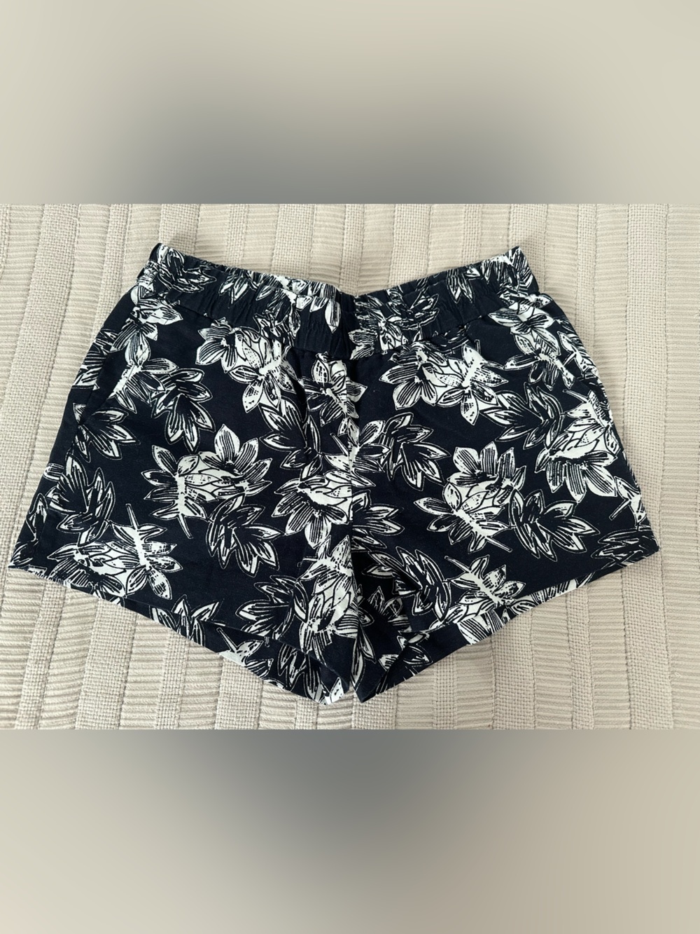 Navy Floral Print Casual Shorts